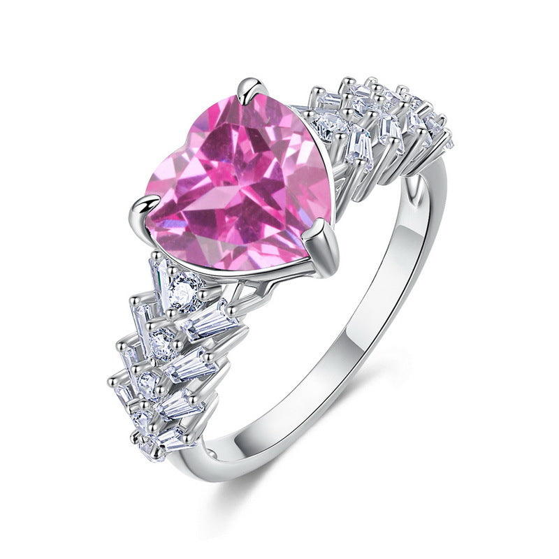 Planderful Jewelry Lab Grown Gemstone Ring In Sterling Silver With Heart Shape Coloured Gemstone