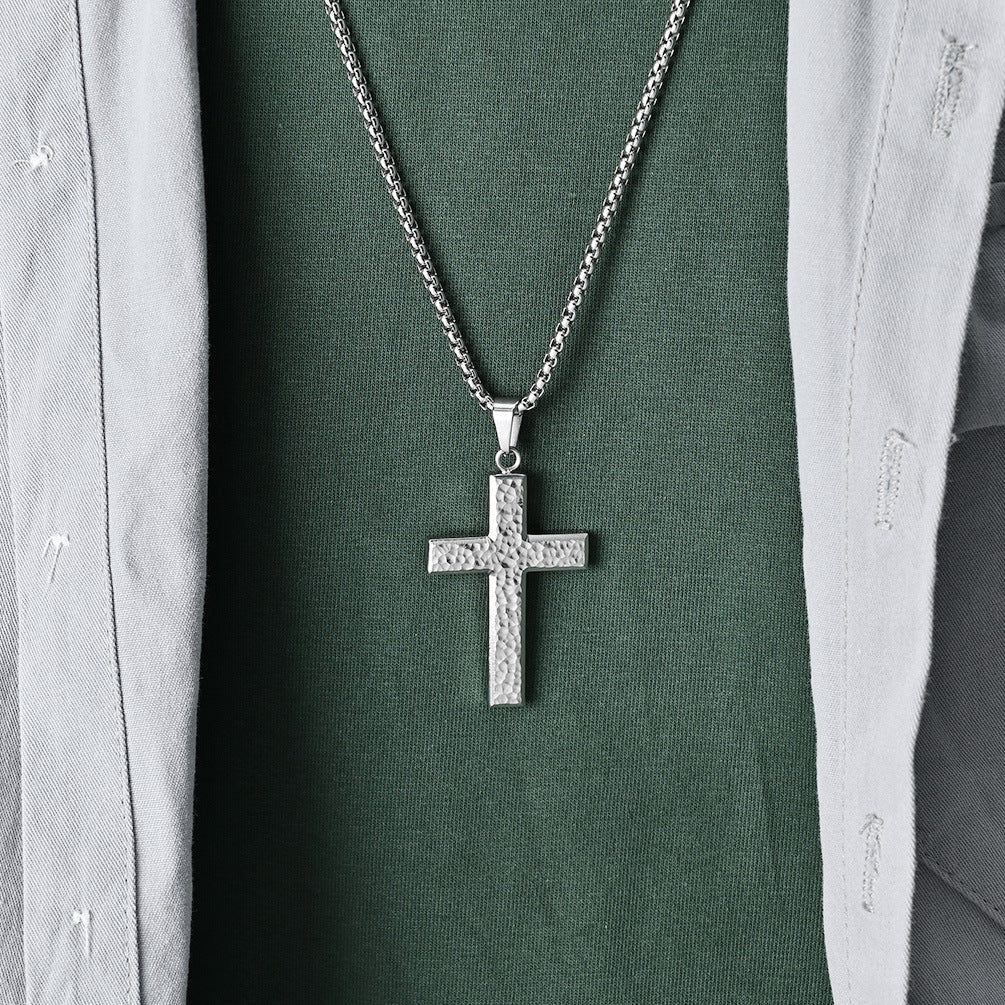 Planderful Titanium Steel Cross Necklace For Men Hand-Hammered Irregular Pendant Everyday Genie Collection