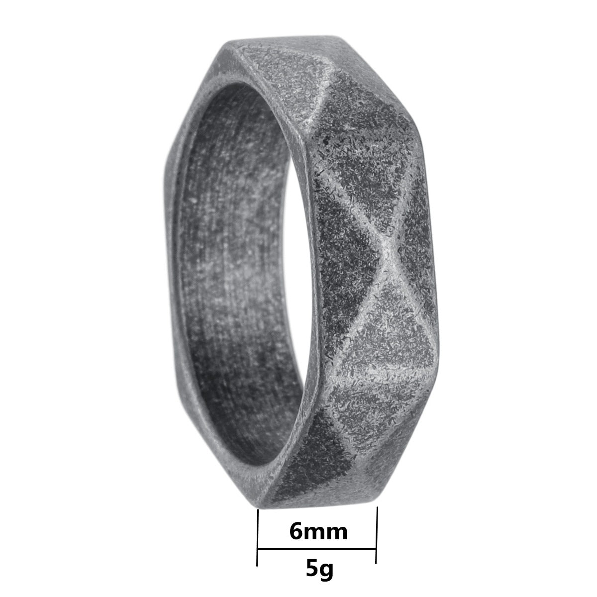 Planderful Titanium Steel Ring Unisex Hipster Rhombus Design With Mechanical Cut Surface Ancient Silver Finish