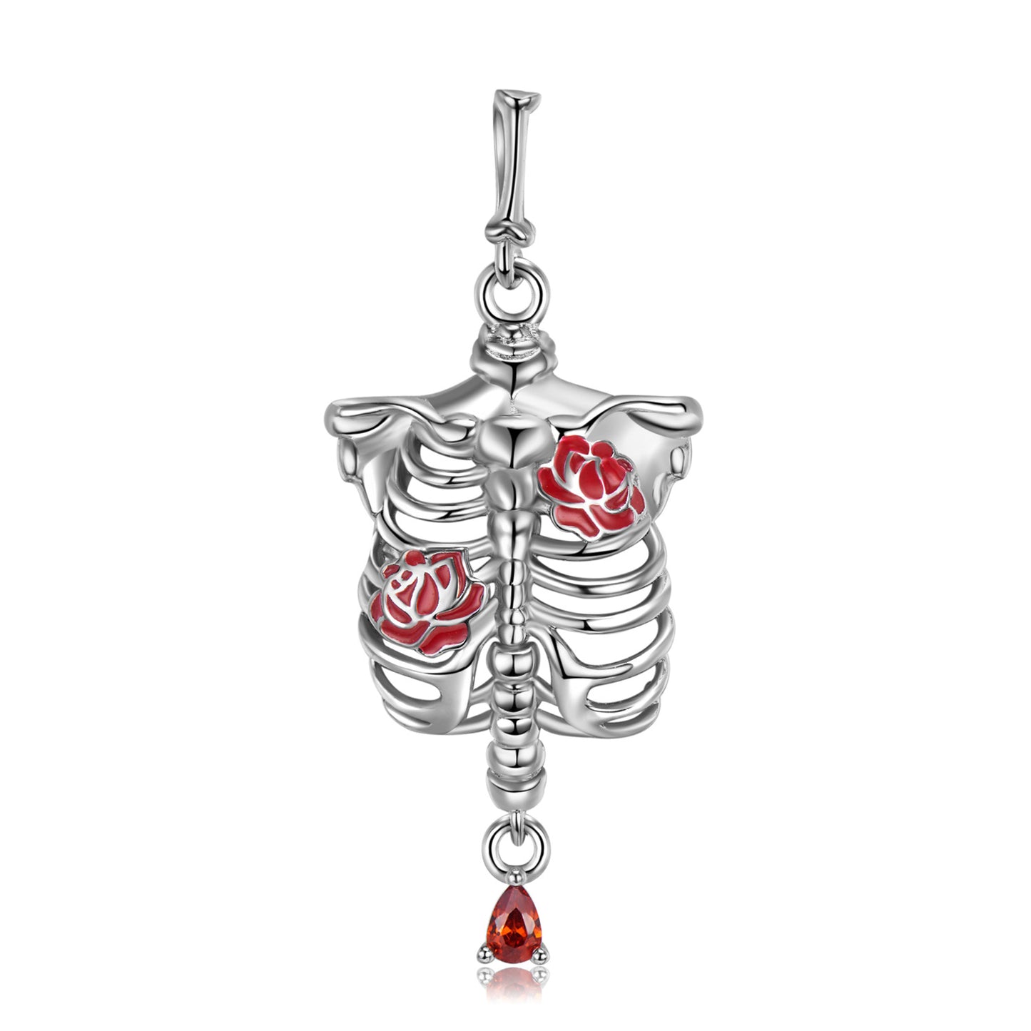 Halloween Rose Skull Skeleton Pendant Zircon Silver Necklace