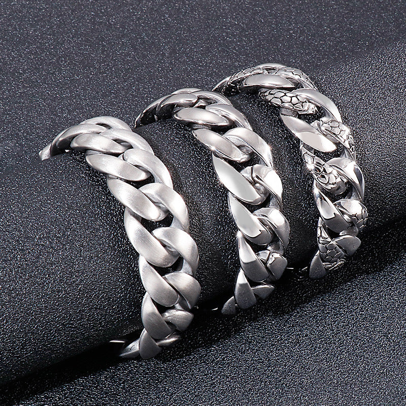 Snake Pattern Titanium Steel Men's Bracelet - Stylish and Customizable Design from Planderful Collection