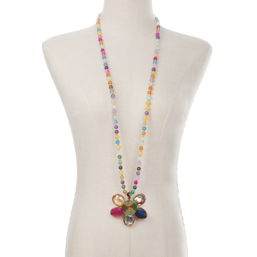 Planderful Savanna Rhythms Necklace – Handmade Glass Bead Flower Pendant