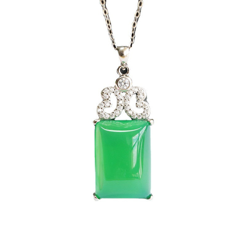 Green Chalcedony Peace Plaque Silver Pendant — No Chain