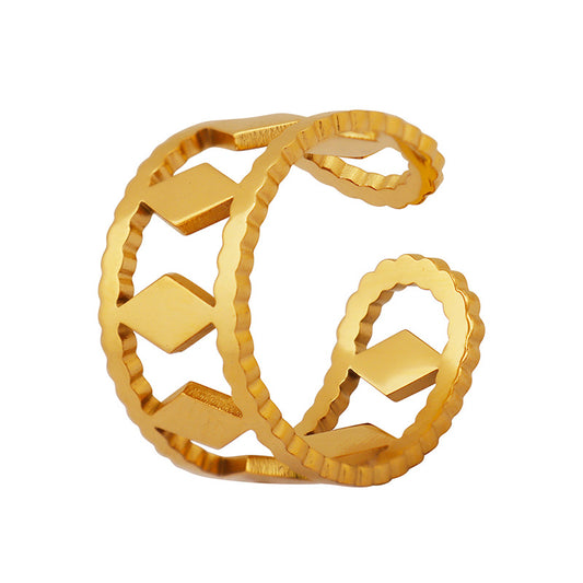 Golden Open Ring with Adjustable Titanium Steel - Minimalist Style European and American Design