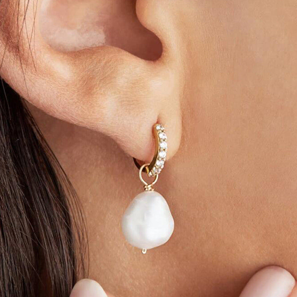 S925 Sterling Silver Freshwater Pearl Earrings Irregular Baroque Natural Pearl Ear Jewelry