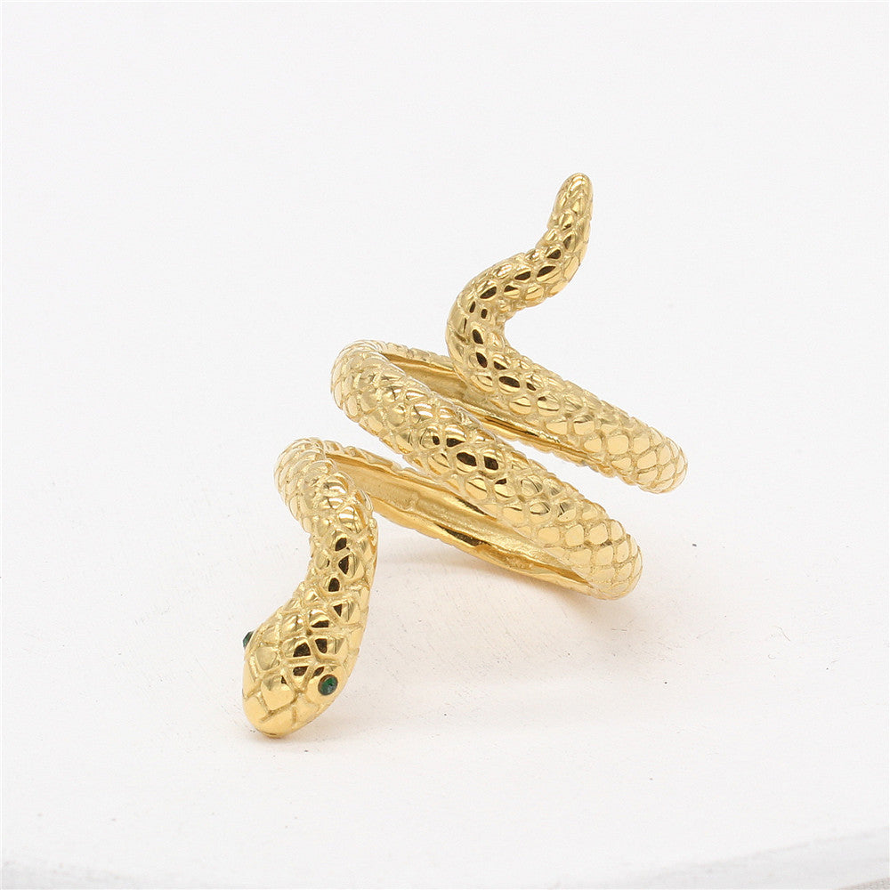 Planderful Titanium Steel Ring For Men Unisex Snake Zircon Eyes Durable Scratch Resistant Retro European American Style
