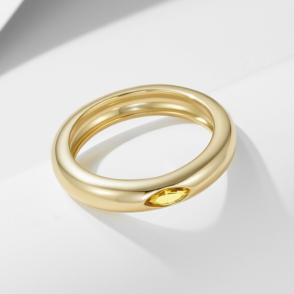 S925 Sterling Silver Horse Eye Zircon Ring Gold-Plated Ring Jewelry
