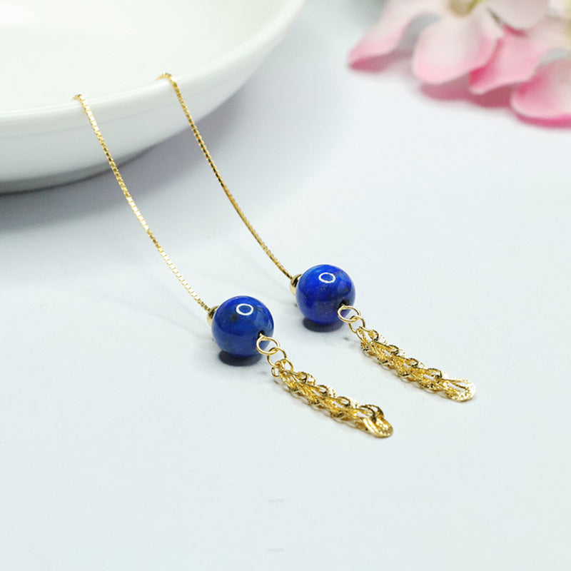 Lapis Lazuli Phoenix-Tail 925 Silver Threader Earrings