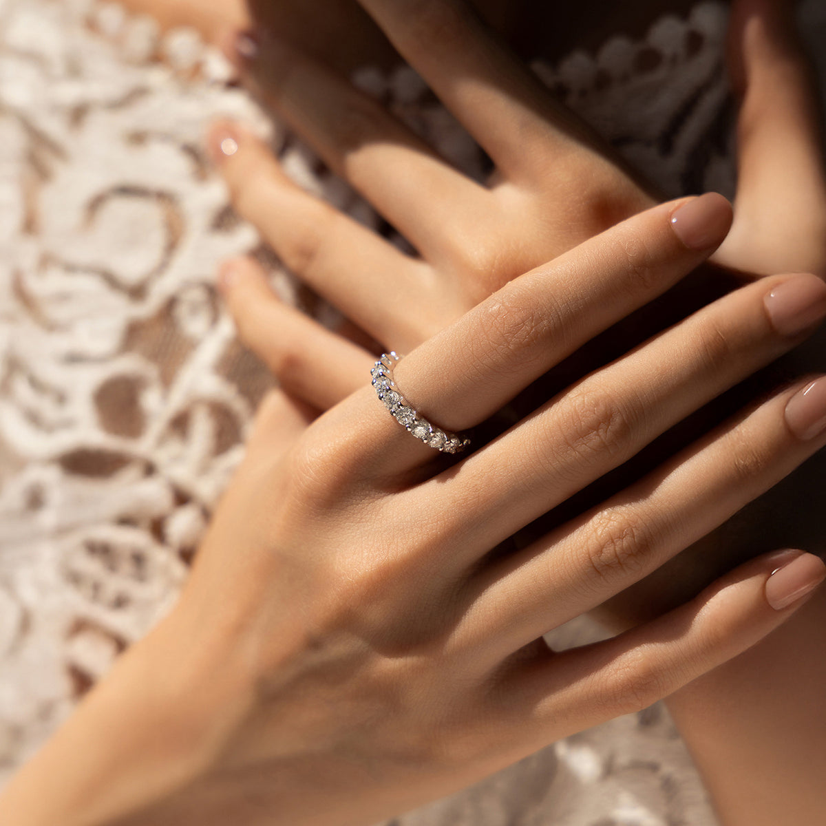 S925 Sterling Silver Moissanite Eternity-Style Band