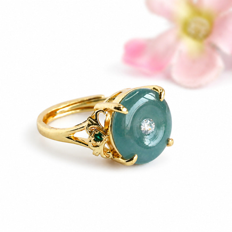 Blue-Water Jadeite Peace Buckle Ring