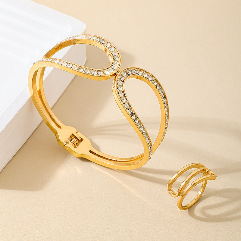 Fashionable Zircon-Encrusted Bracelet Ring Set for Women
