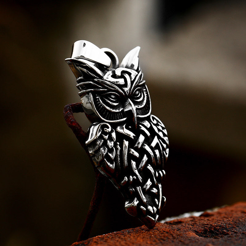 Viking Celtic Knot Owl Pendant in Stainless Steel - Retro Wholesale Jewelry for Men