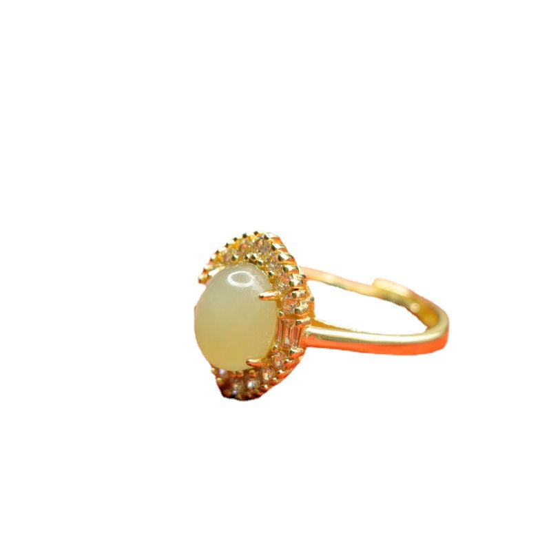 Hetian Jade Sterling Silver Ring with Zircon Accent - Fortune's Favor Collection