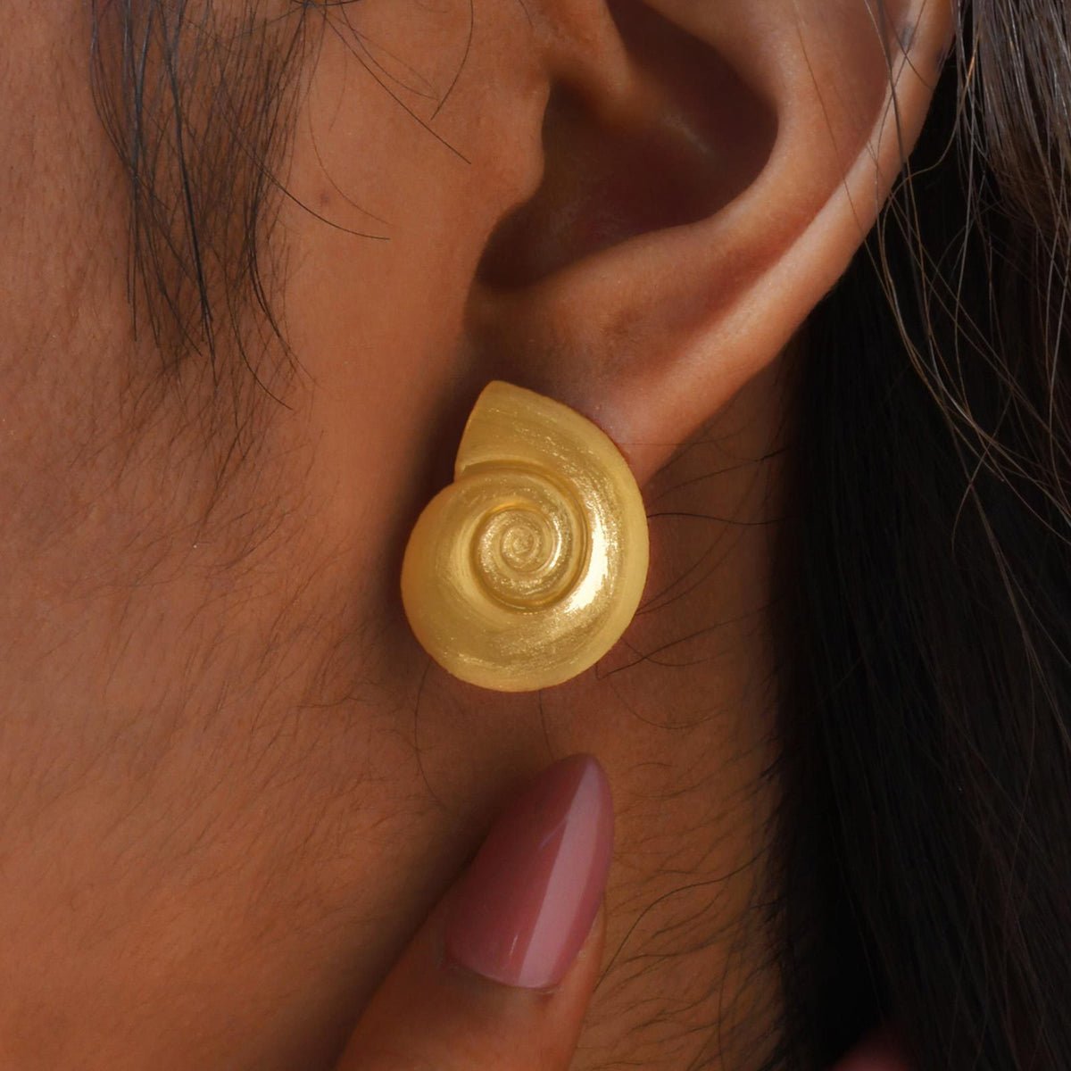 Matte Gold-Tone Spiral Shell Stud Earrings