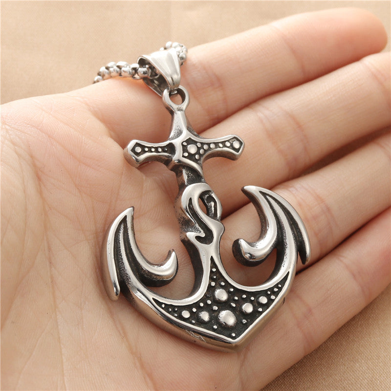 Titanium Steel Boat Anchor Pendant for Men - Personalized Retro Punk Necklace