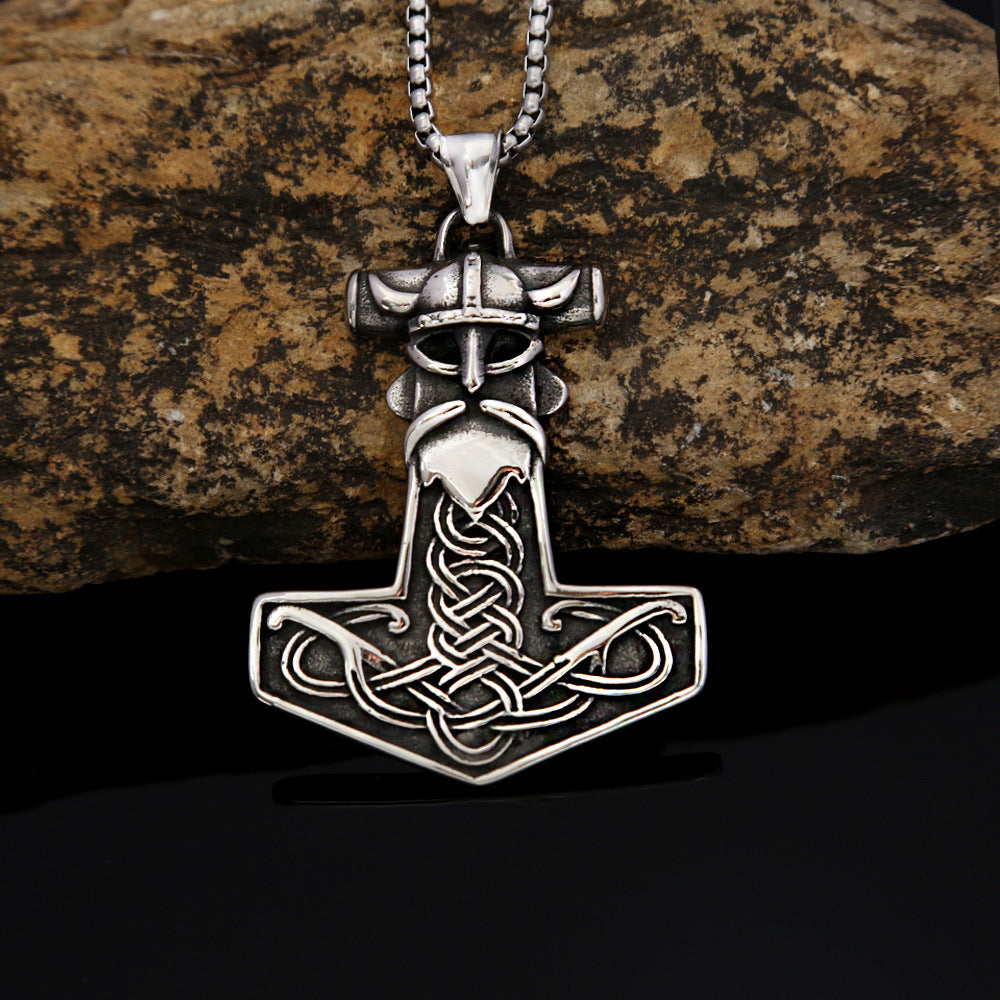 Retro Stainless Steel Viking Thor's Hammer Pendant Necklace