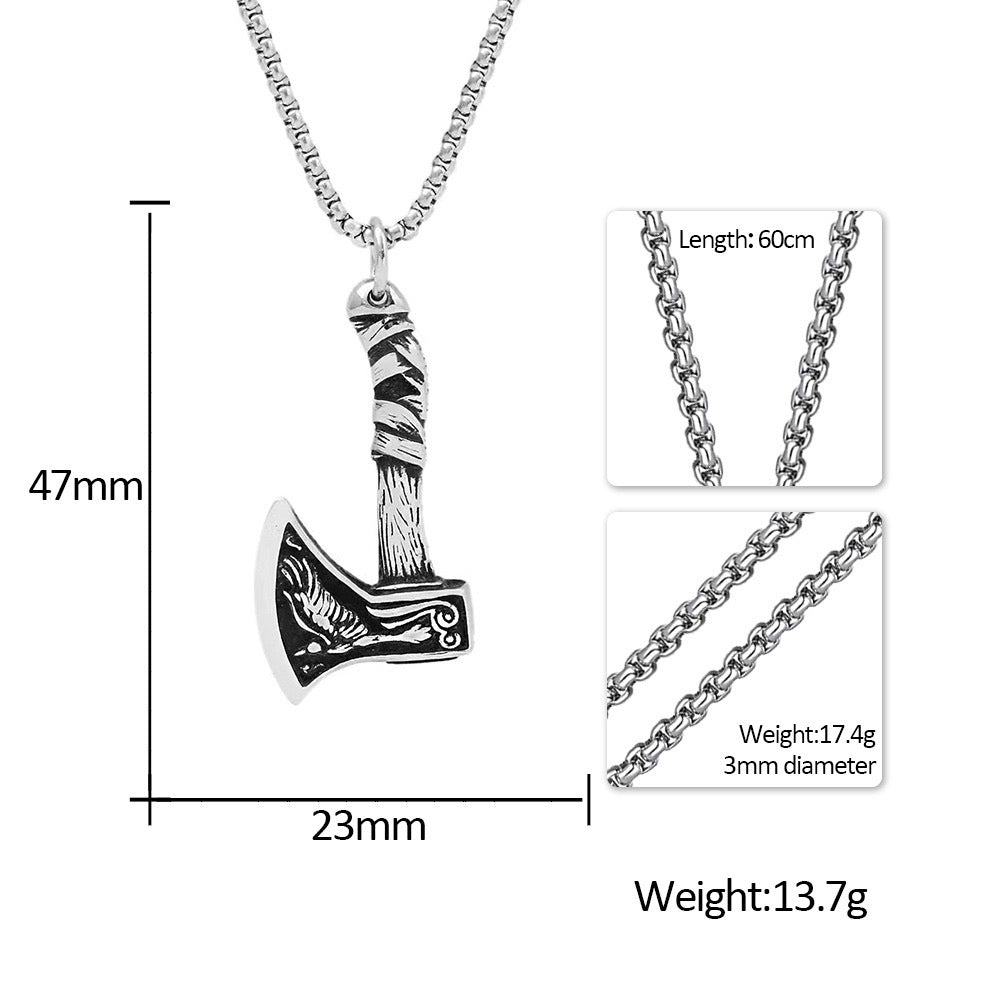 Planderful Collection Viking Pirate Celtic Wolf Axe Necklace For Men Premium Titanium Steel Pendant Gift For Him