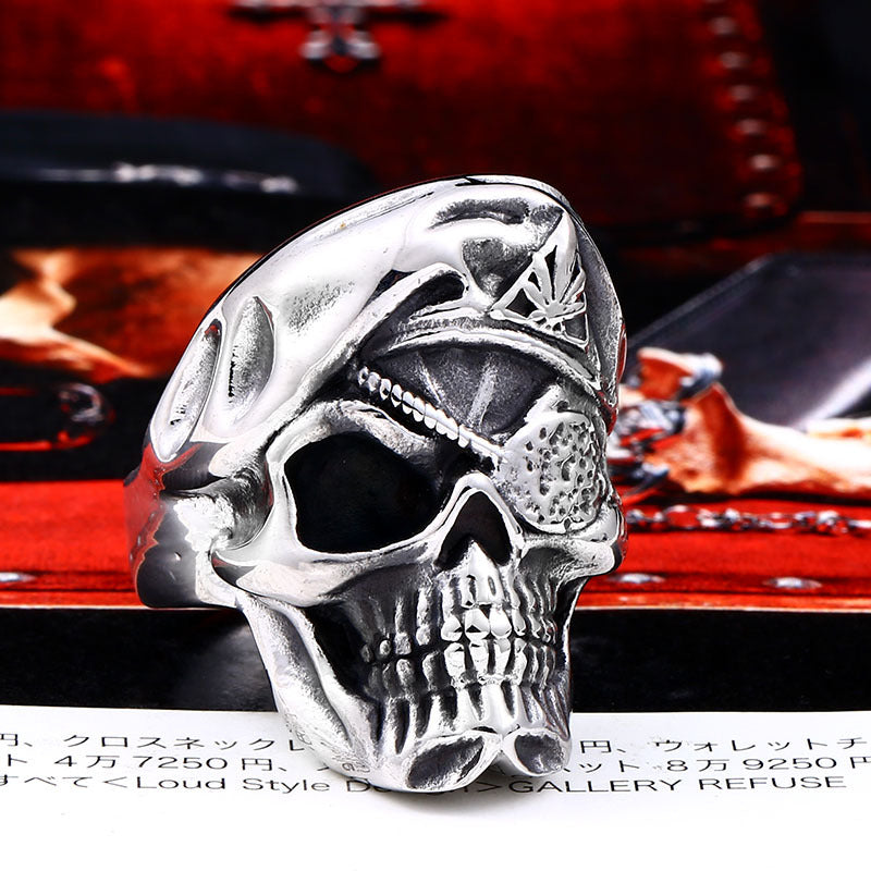 Titanium Steel One-Eyed Dragon Skull Ring for Men - Retro Punk Style in Stainless Steel