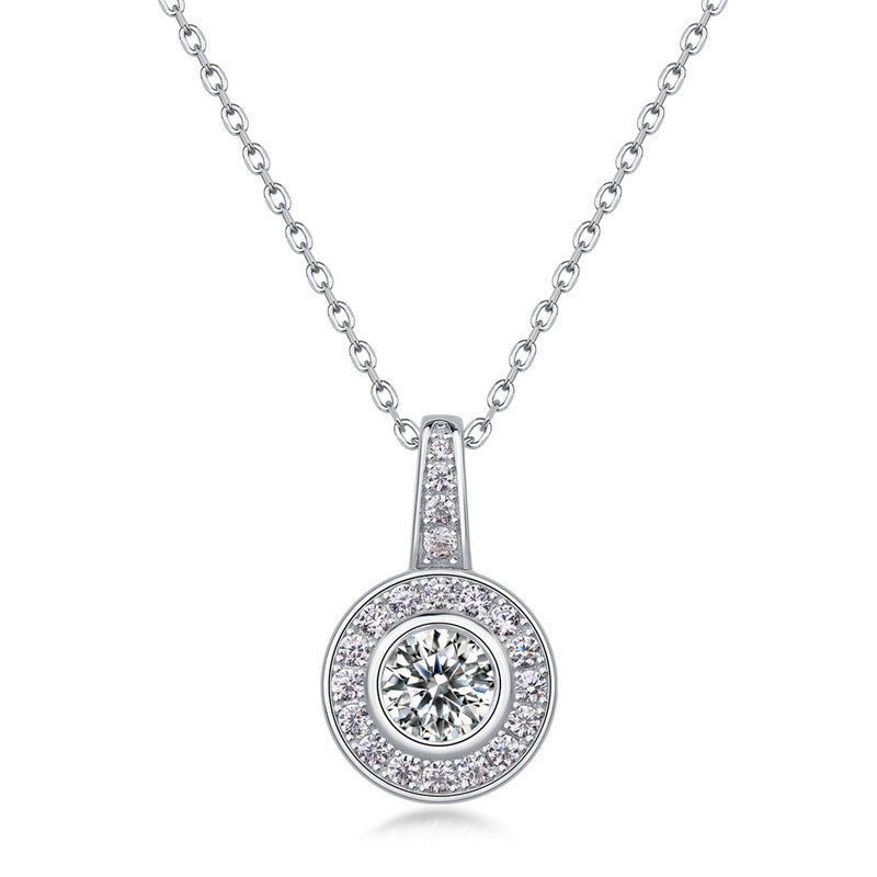 S925 Sterling Silver Moissanite Round Pendant Necklace