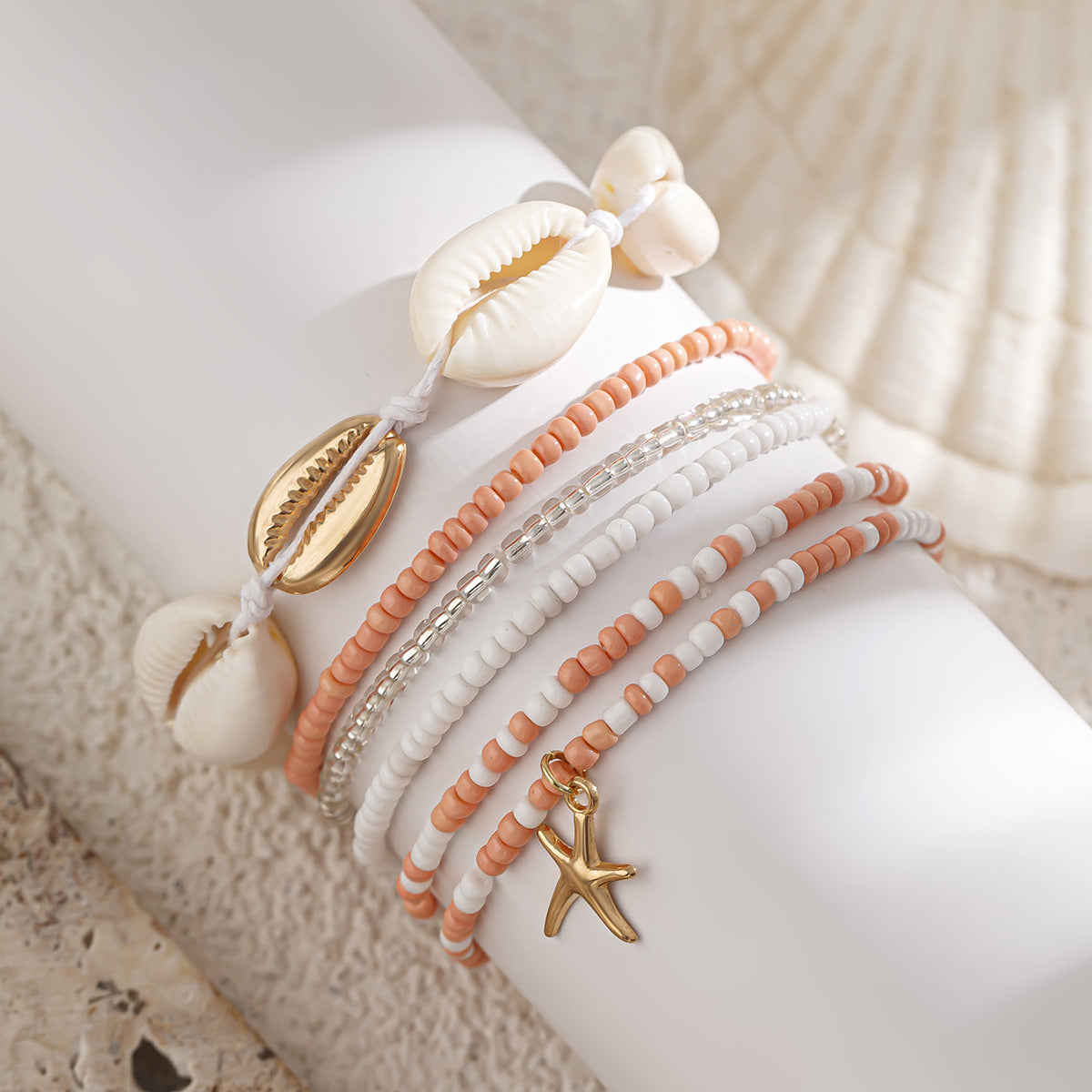 Planderful Vienna Verve Starfish Beaded Bracelet For Women Oceanic Wind Shell Rice Beads Jewelry Set
