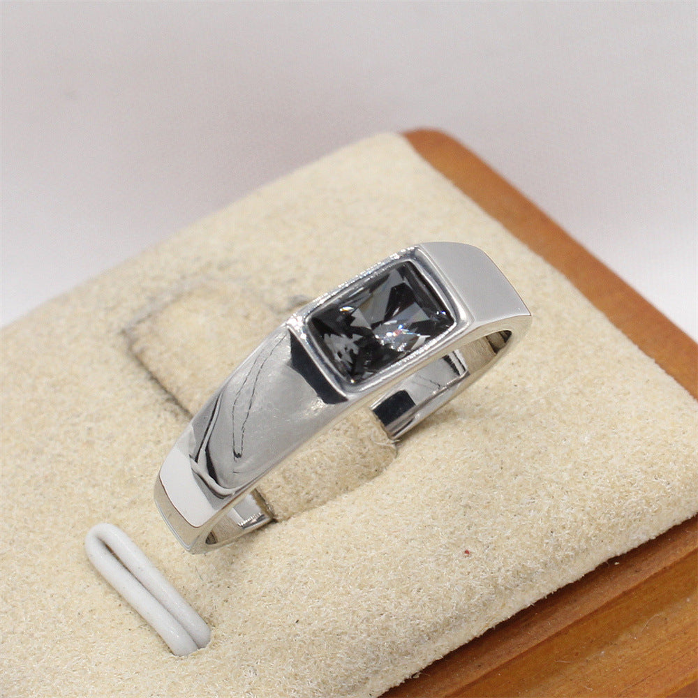 Planderful Jewelry Steel Ring With Rectangular Stone