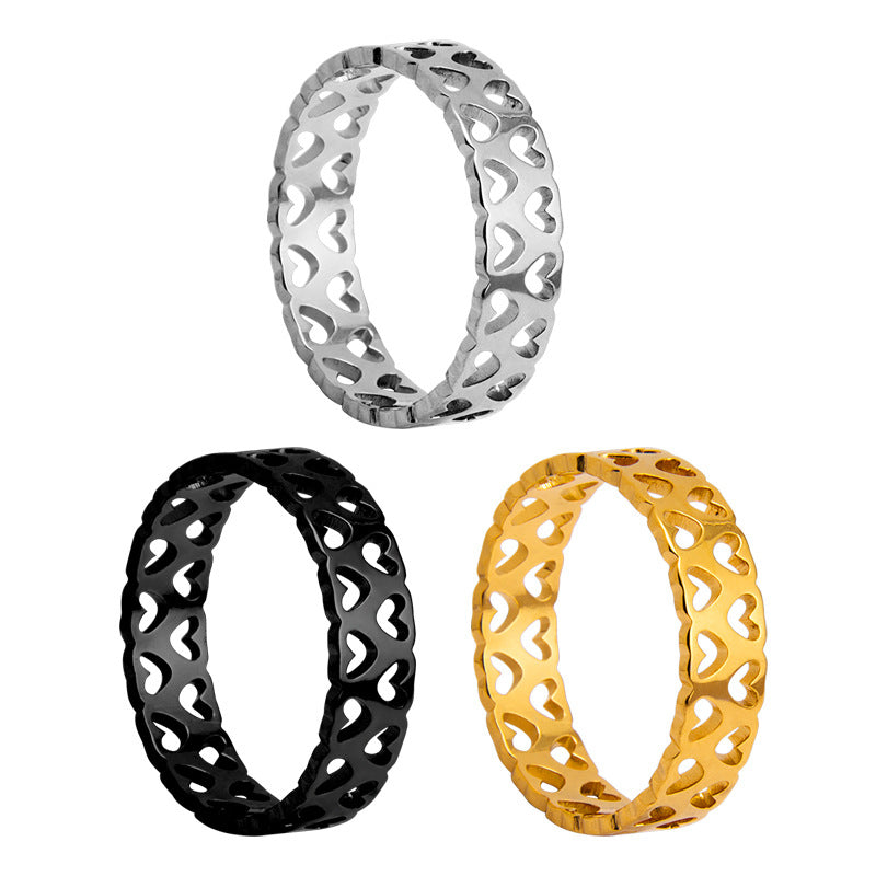 Hollow Love Titanium Steel Couple Rings - Valentine's Day Hand Jewelry