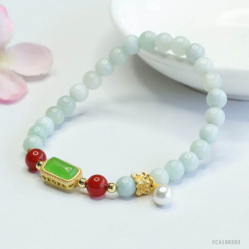 Jadeite Round Bead & Agate Bracelet