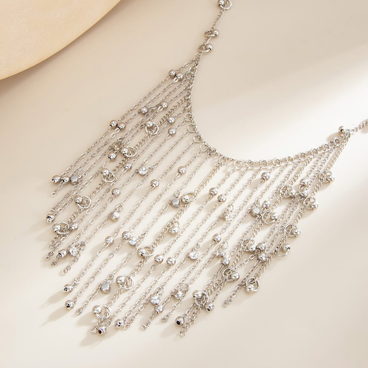 Crystal-Style Ball Fringe Necklace