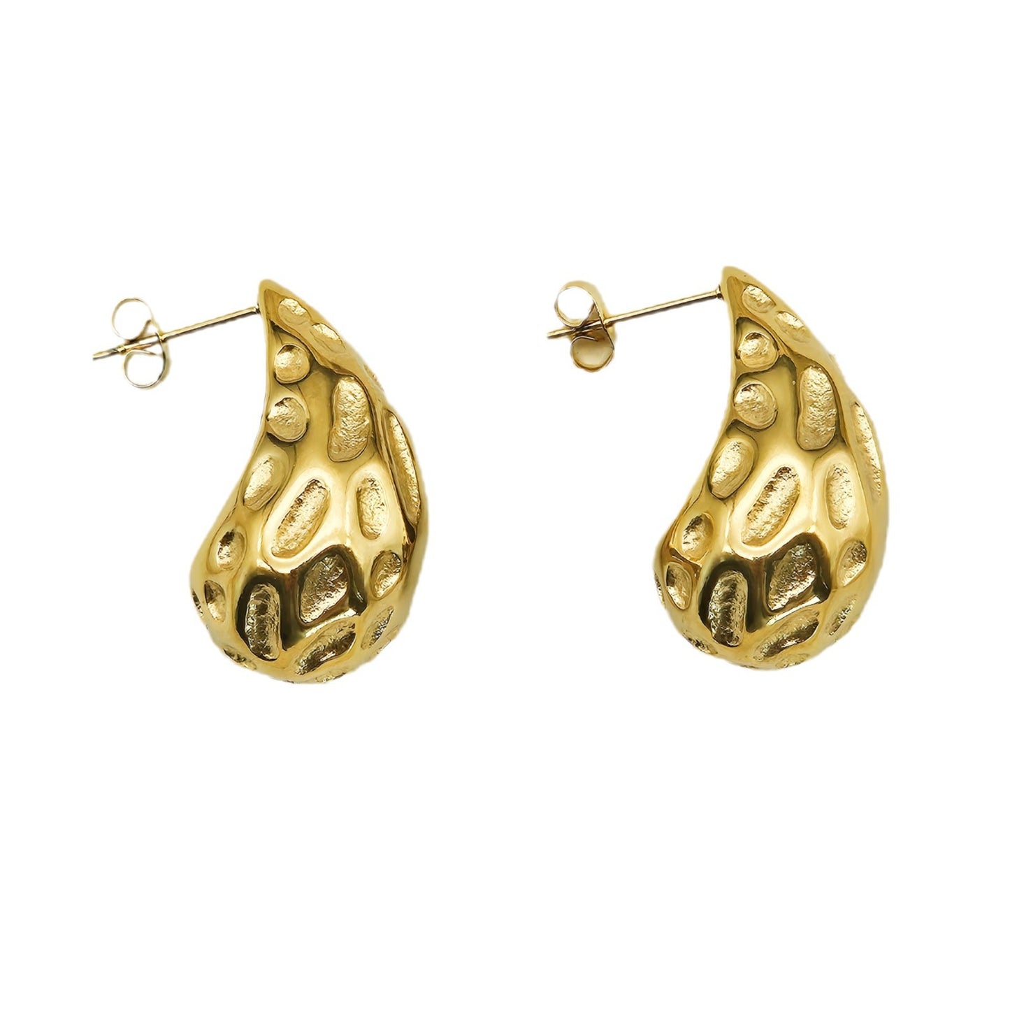 Planderful Water Drop Hammered Stainless Steel Earrings Gold Plated For Women Versatile Fashion Statement