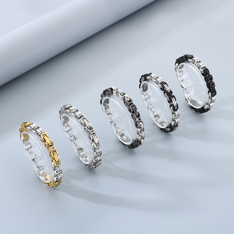 Hand-Spliced O-Chain Byzantine Festival Chain Two-Color Titanium Steel Men's Bracelet