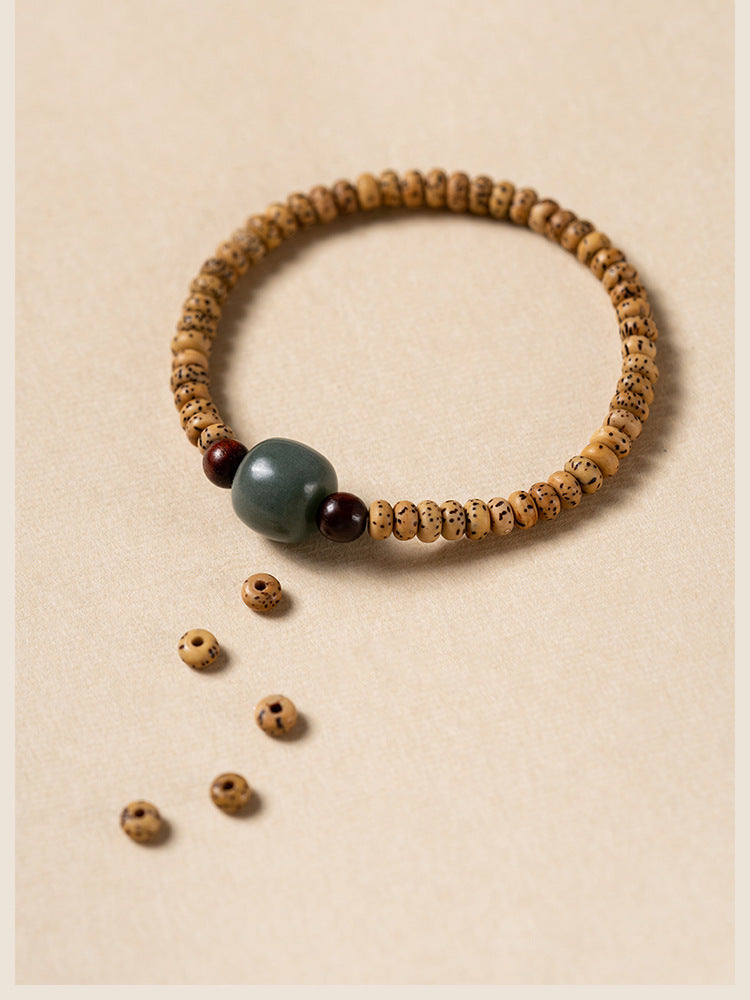 Elegant Sterling Silver Bodhi Bead Bracelet with Natural Green Jade