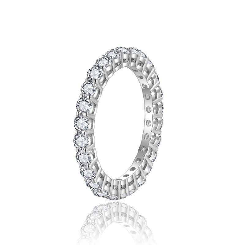 Planderful Moissanite Ring 2.5mm Row Sterling Silver 18K Gold Plated Sparkling Versatile Stacking Wedding Band For Her