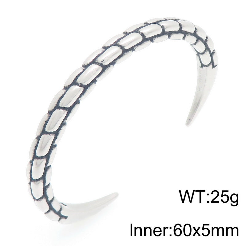 Punk Hollow Twist Bracelet – Smear Cross Pattern Open Men's Stainless Steel Bracelet