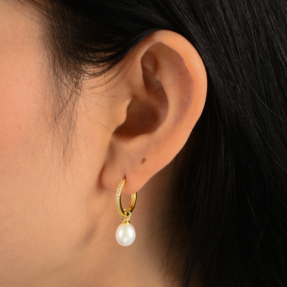 Planderful S925 Sterling Silver Pearl Earrings With Zircon Inlay For Elegant Feminine Style