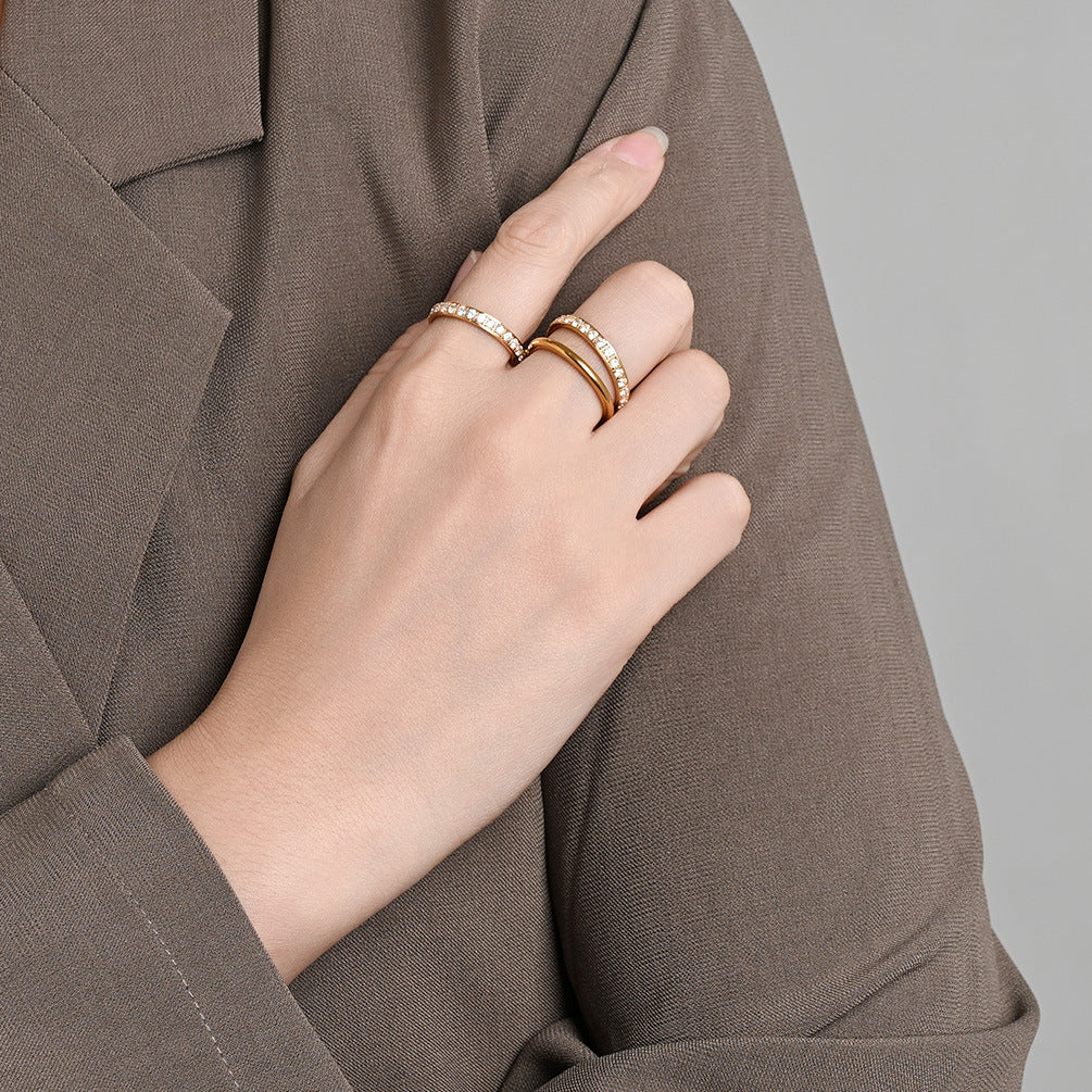 Planderful Everyday Genie Three Ring Stacking Ring Titanium Steel Plated 18K Gold Zircon Unisex Light Luxury