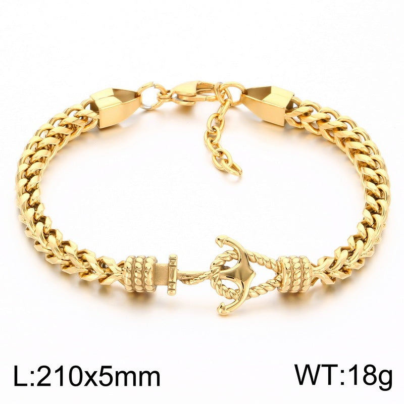 Punk Front & Back Chain Adjustable Bracelet Nautical Anchor Layered Keel Chain