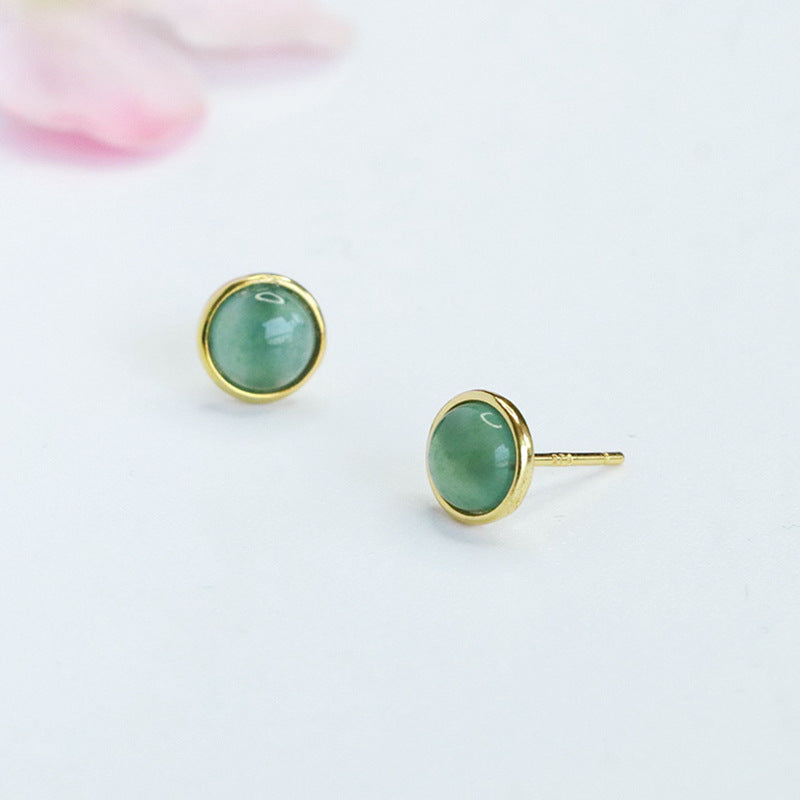 Blue-Water Jadeite Round 925 Silver Stud Earrings