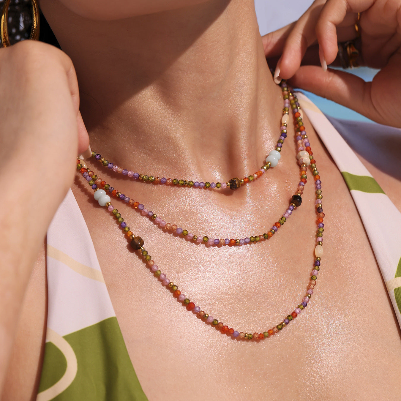 Planderful Collarbone Necklace Tiger Eye Zircon Women