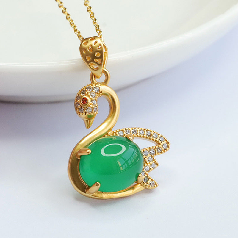 Swan Pendant Necklace with Chalcedony and Zircon Accents