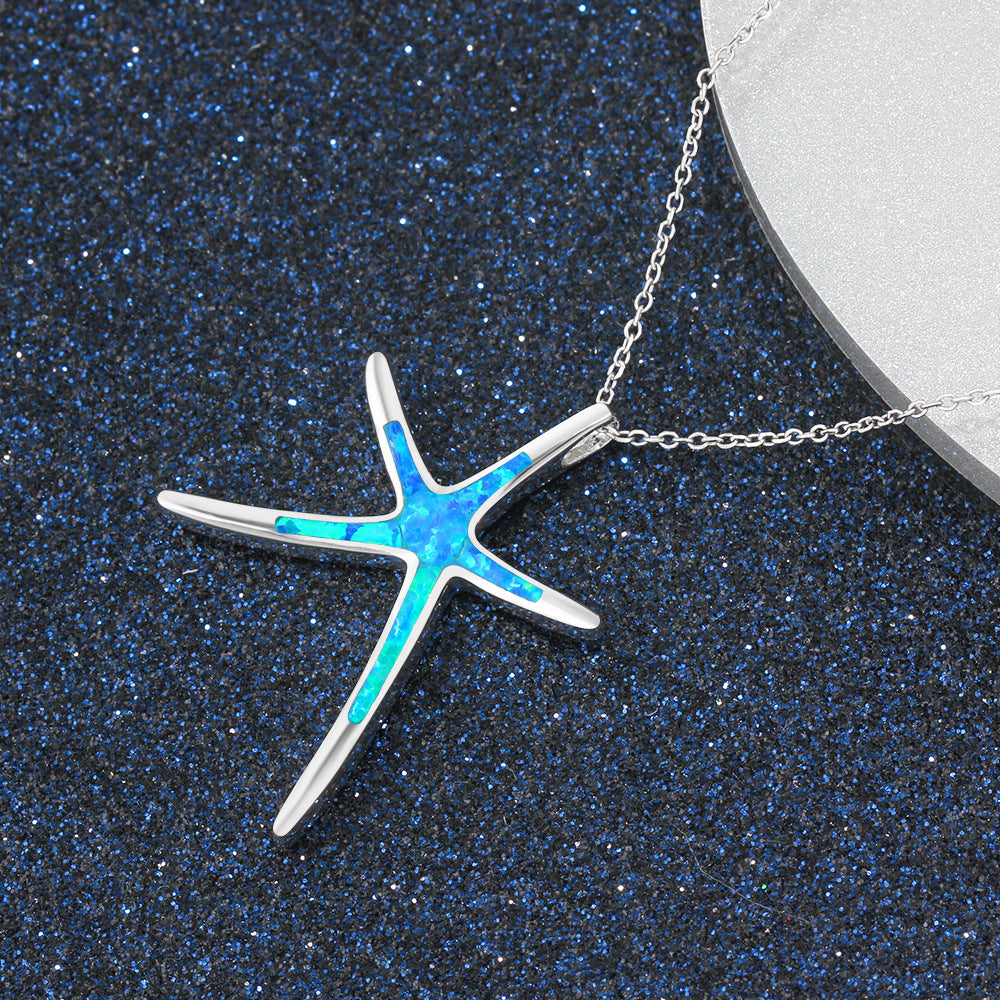Planderful Jewelry Opal Starfish Necklace Sterling Silver
