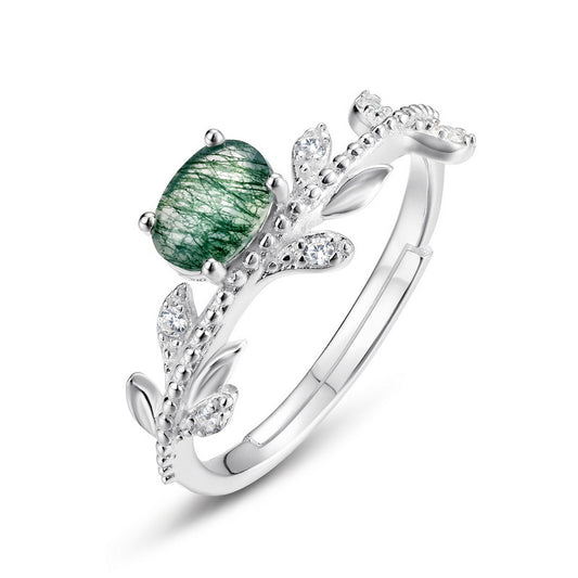 Planderful Everyday Genie – Cross-border New Fashion Simple Olive Branch Ring Women's S925 Sterling Silver Inlaid Green Moss Ring Niche Design Jewelry