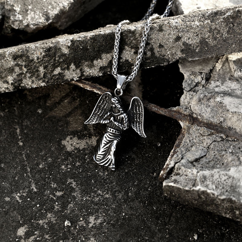 Men's Vintage-Inspired Personalized Stainless Steel Angel Pendant - Cross-Border Trendy Accessory