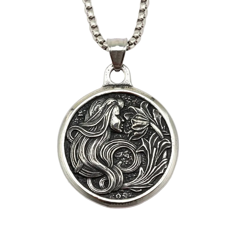Vintage Goddess Stainless Steel Pendant Necklace