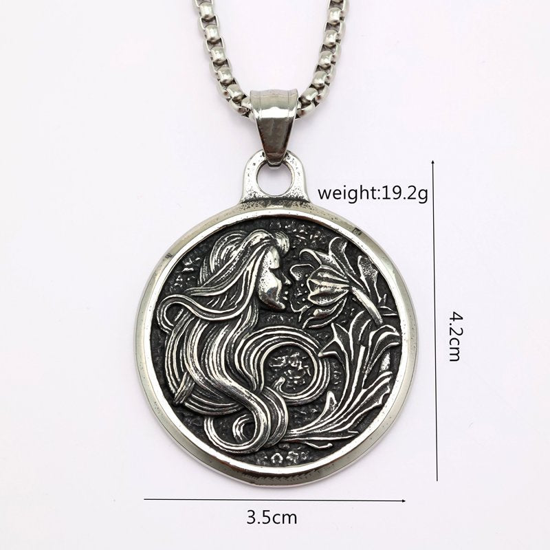 Vintage Goddess Stainless Steel Pendant Necklace