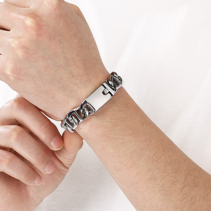 Street Shooting Premium Button – Rock 13mm Glossy Pig Nose Chain Stainless Steel Men's Bracelet