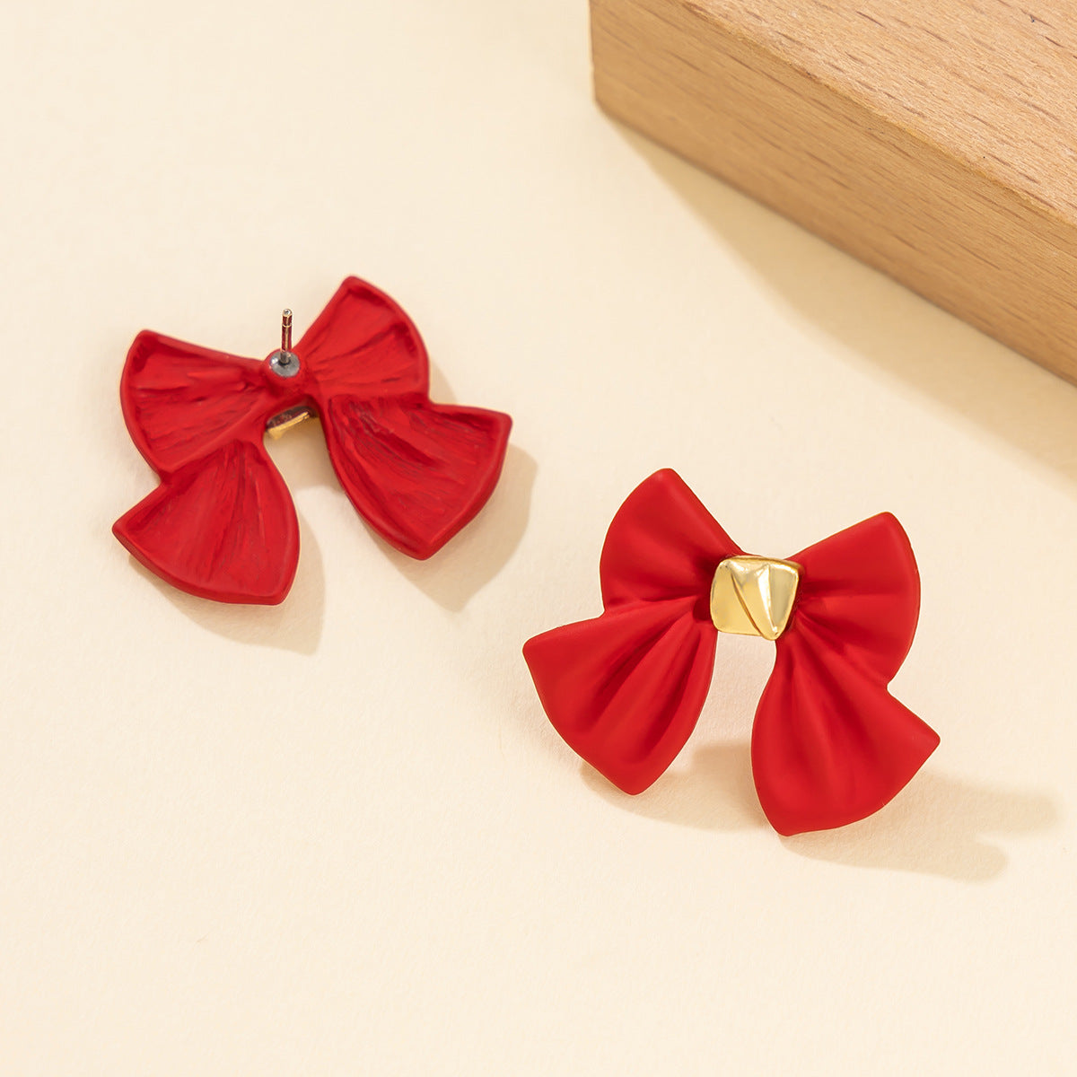 Festive Red Bow Earrings - Sterling Silver and Alloy Women's Earrings