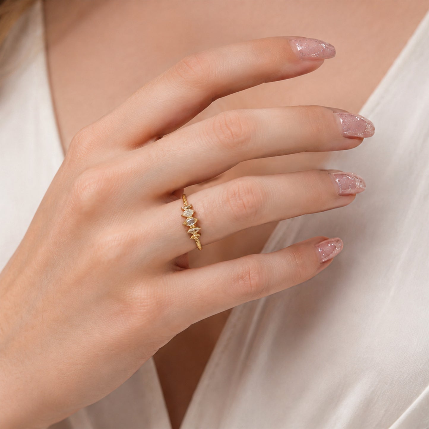 Planderful Everyday Genie Zircon Open Ring Stainless Steel Adjustable For Women And Unisex