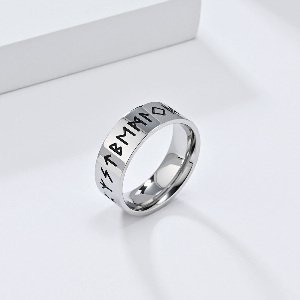 Cross-Border Viking Text Titanium Steel Ring for Men