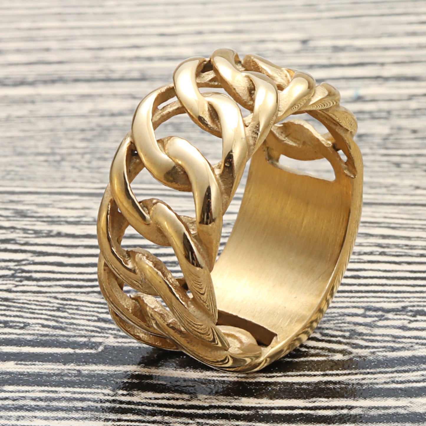 Retro Punk Titanium Steel Hollow Chain Ring for Men - Trendy Stainless Steel Jewelry
