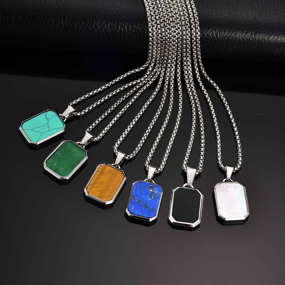 Tiger's Eye Turquoise Lapis Lazuli Geometric Stainless Steel Necklace
